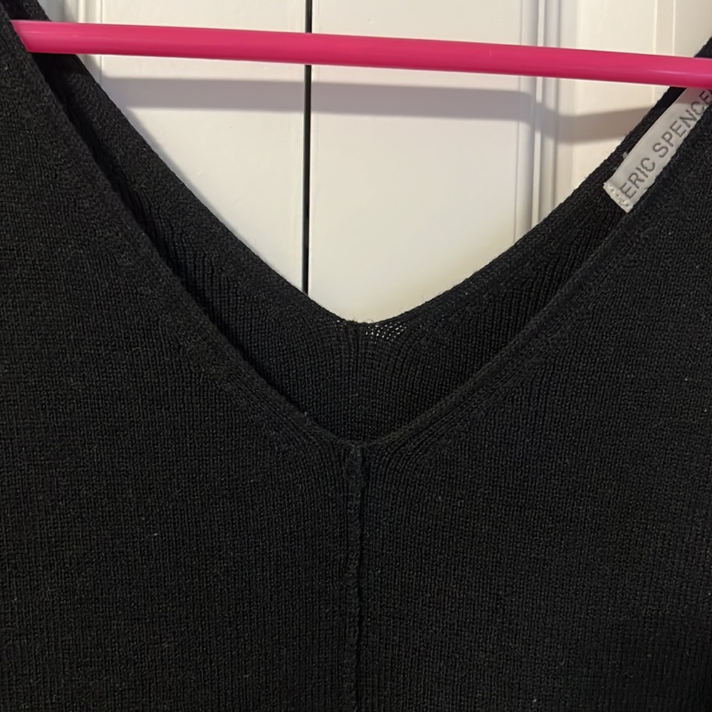 Eric Spencer Double V-Neck Sleeveless Black Knit Tank Top - Picture 2 of 8